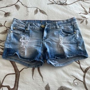 Distressed jean shorts